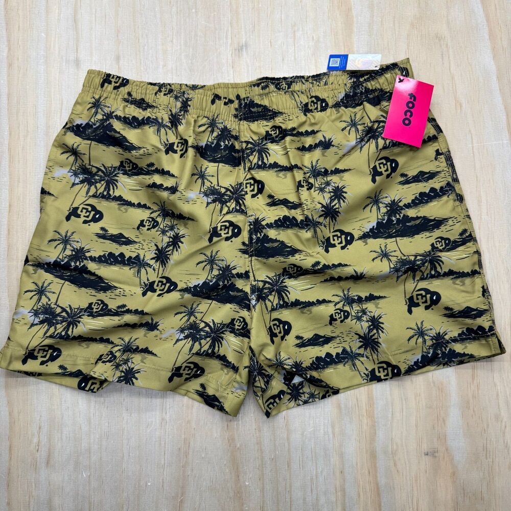 NEW Colorado Buffaloes FOCO Island Palm Swim Trunks Gold Sz XL 4" Inseam